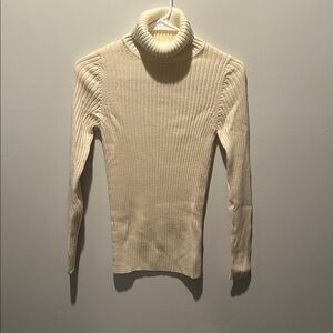 Muji Beige Ribbed Turtleneck Sweater 100% wool